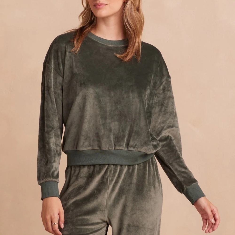 Summersalt The Plush Velour Relaxed Crew in Olive Green
